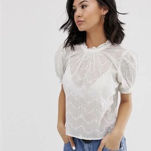 Free People white eyelet lace backless lace up blouse